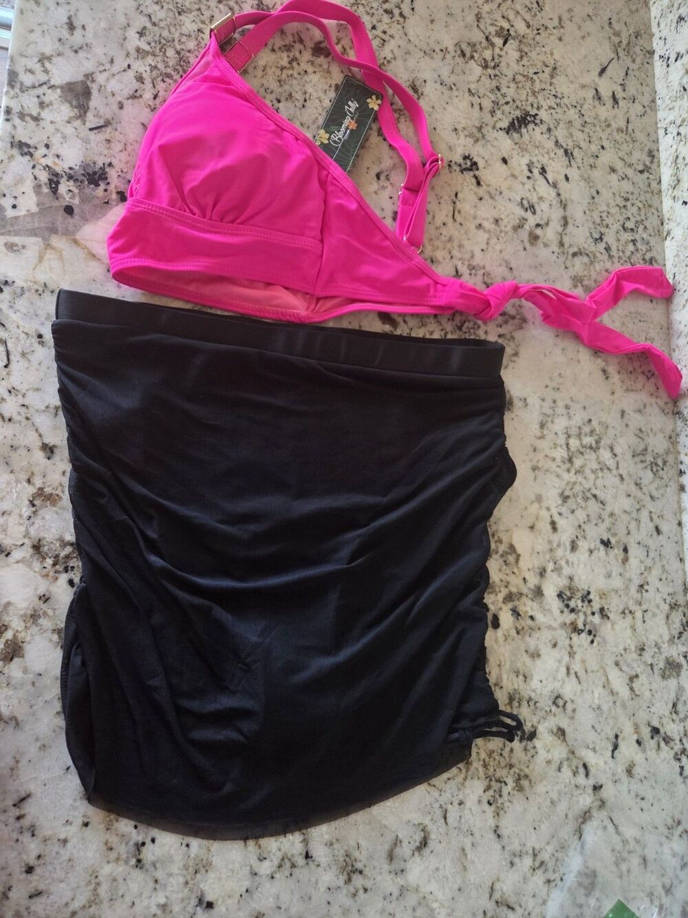 Blooming Jelly Women's 2-Piece Halter Bikini Top High-Waist Bottom Pink Black S - Picture 4 of 4